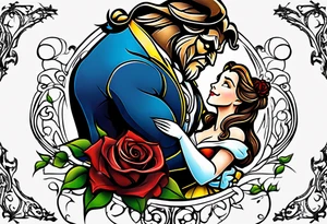 Passionate Beauty and the Beast embrace tattoo idea