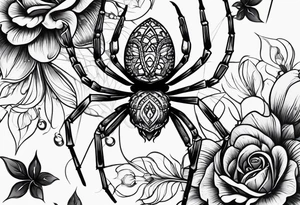 Spiders and black flowers tattoo idea
