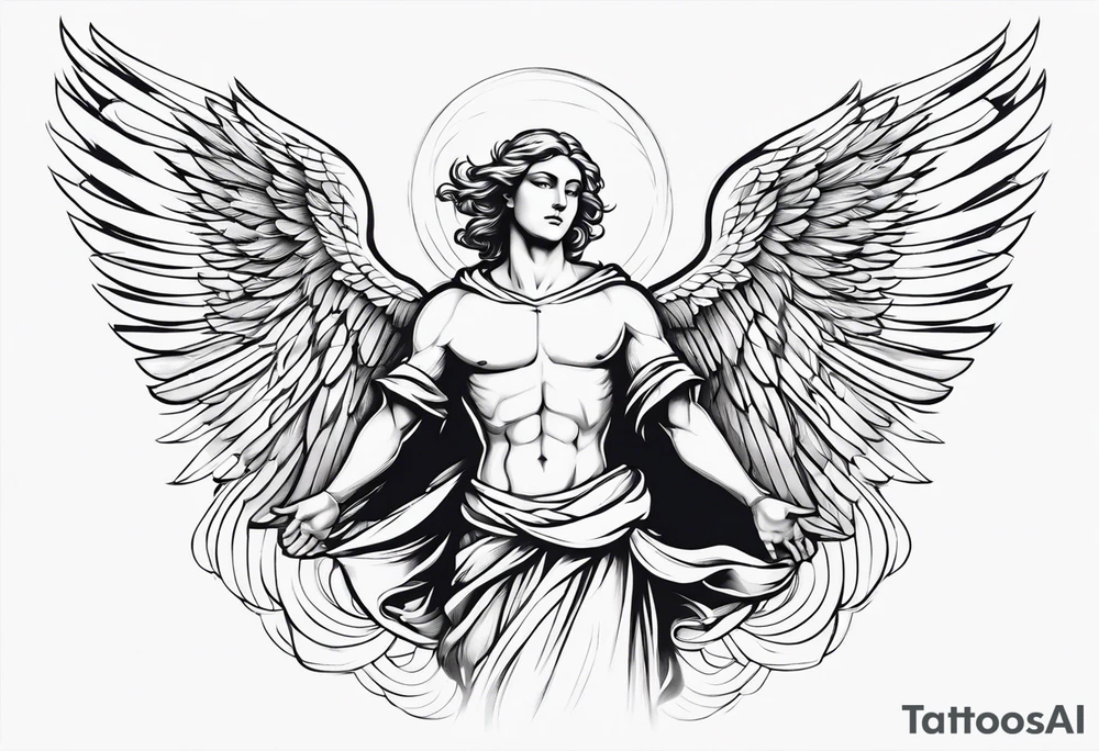 guardian angel with light backround for men tattoo idea