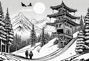 Un snowboard sur un park tattoo idea