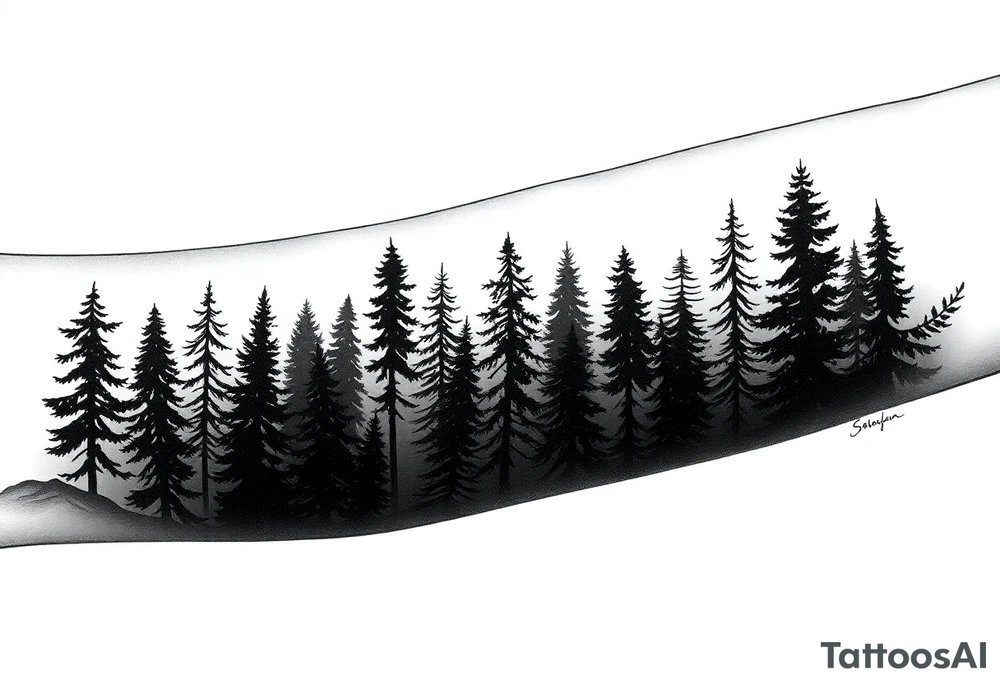 Coniferouse forest silhouette around the forearm a tattoo tattoo idea