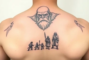 A giant with miniature men as slaves tattoo idea