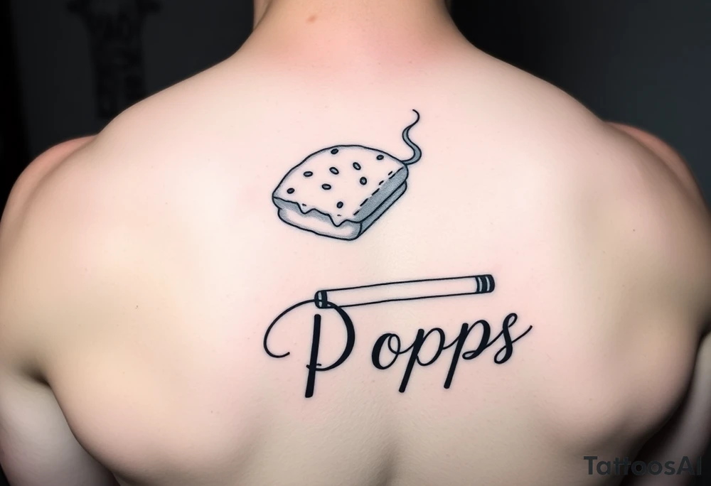 Simple tattoo with bread a cigarette and pops written tattoo idea