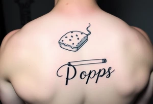 Simple tattoo with bread a cigarette and pops written tattoo idea