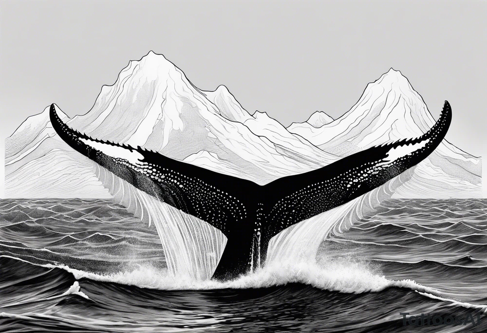 Humpback whale tail sticking out of ocean tattoo idea