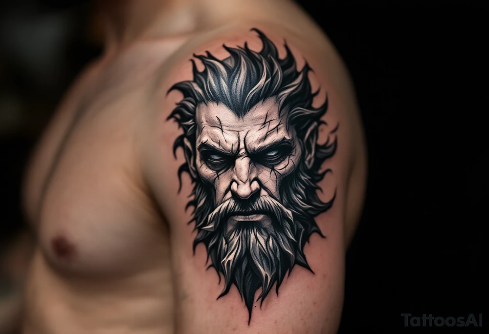 Hades stone portrait Greek mythology tattoo idea