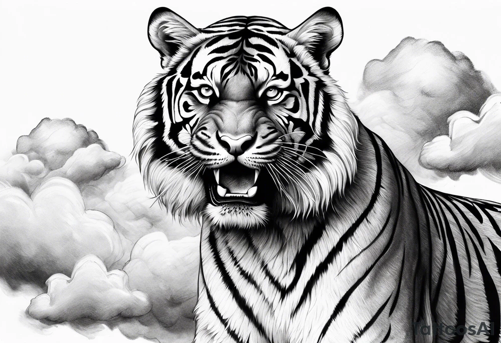 tiger in clouds tattoo idea