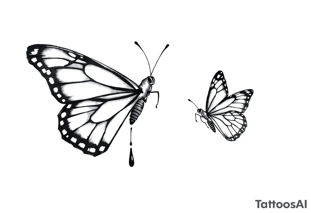 close up Bleeding butterfly and a second one and his placement is right and down from the first one tattoo idea