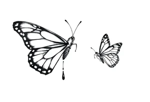 close up Bleeding butterfly and a second one and his placement is right and down from the first one tattoo idea