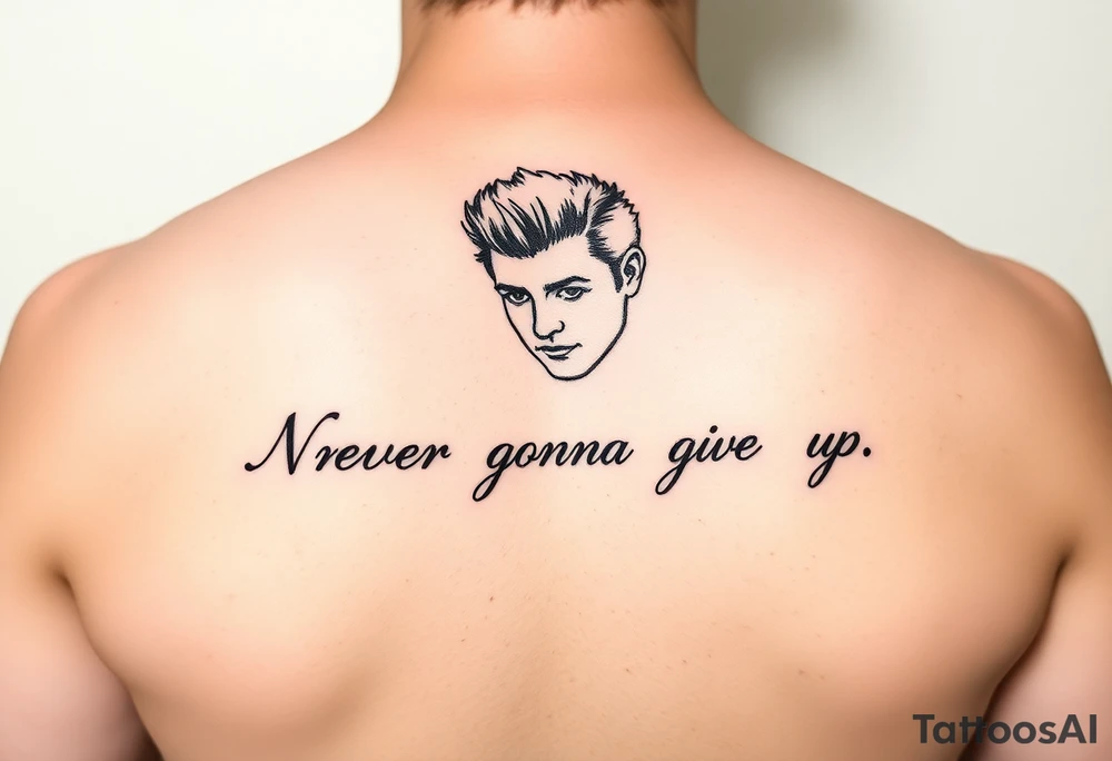 Rick Astley outline with text Never Gonna Give You Up tattoo idea