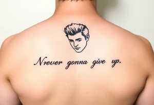 Rick Astley outline with text Never Gonna Give You Up tattoo idea