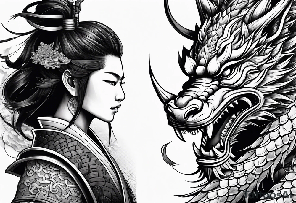 Samurai with 2 dragons on arm tattoo idea