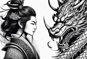 Samurai with 2 dragons on arm tattoo idea