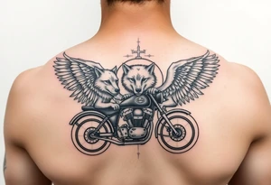guardian angel wolves on a motorcycle tattoo idea