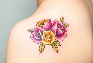Pink and yellow roses tattoo idea