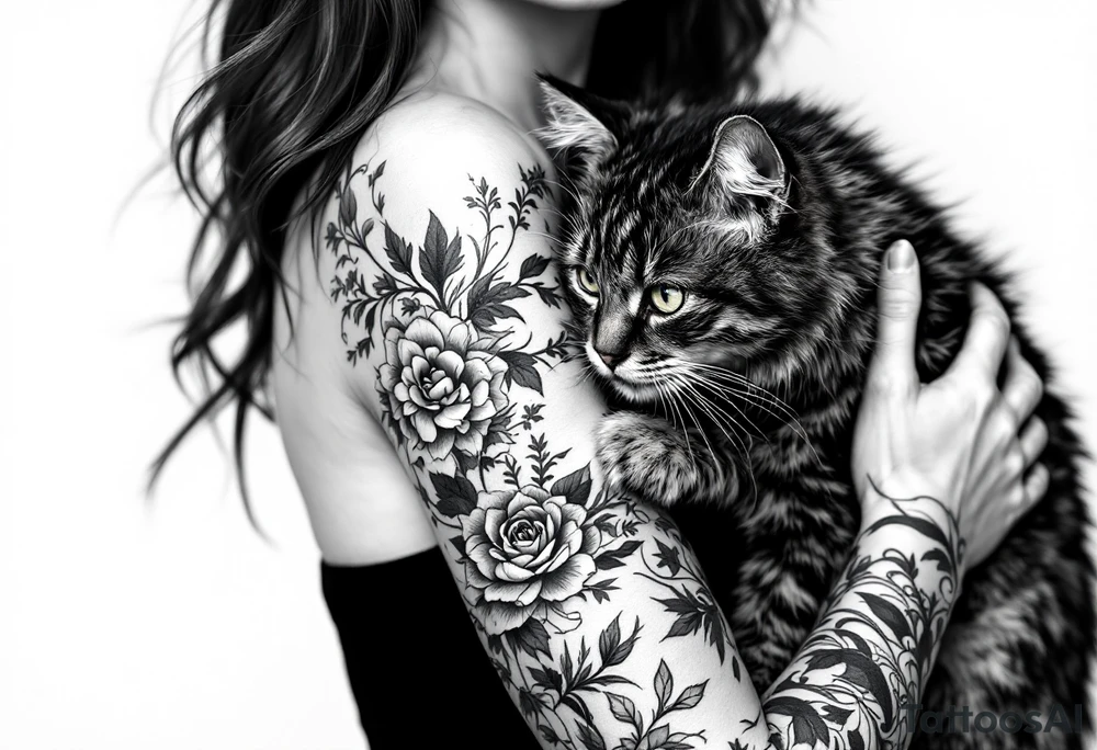 women with cat tattoo idea