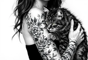 women with cat tattoo idea