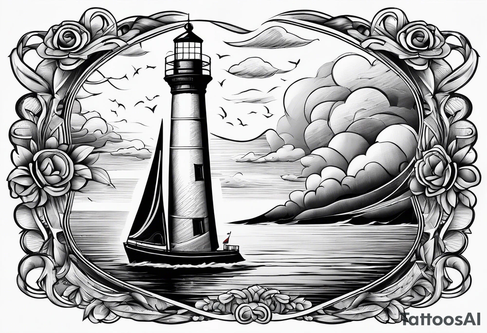 sailboat sail patched in such a way that it resembles a maritime lighthouse. tattoo idea