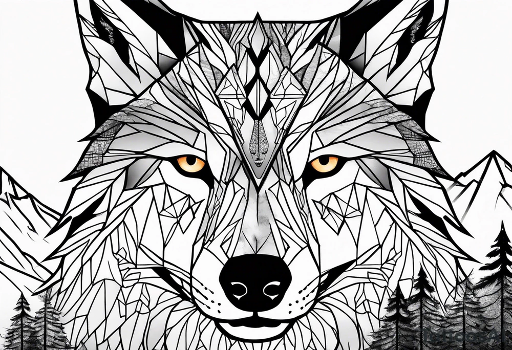 Mountains, wolf eyes underneath tattoo idea