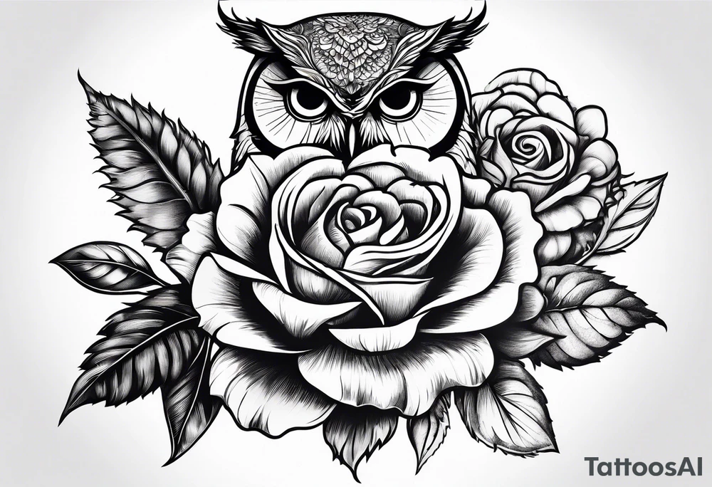 Sunflower and rose flower, owl tattoo idea