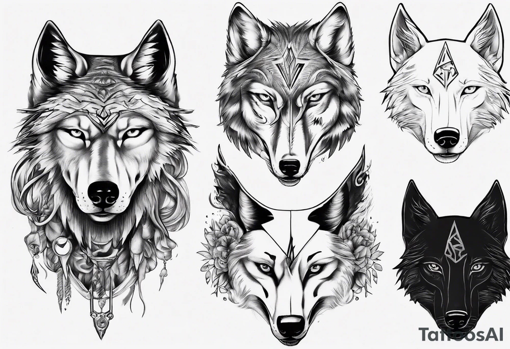 Half wolf half woman tattoo idea
