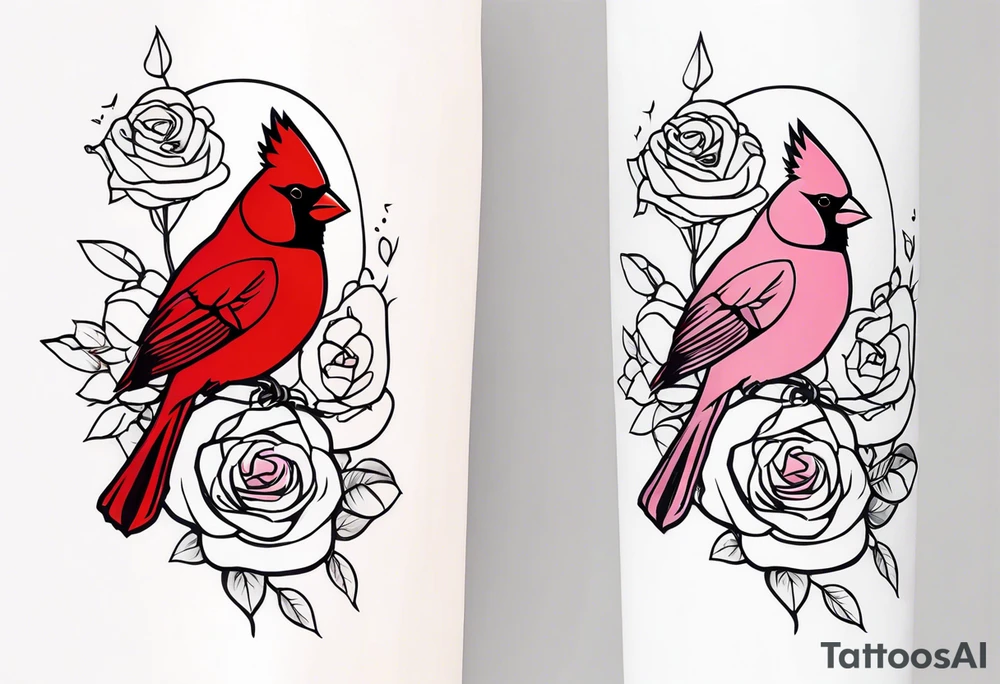 memorial forearm tattoo incorporating roses, a breast cancer ribbon and a cardinal into the tattoo tattoo idea