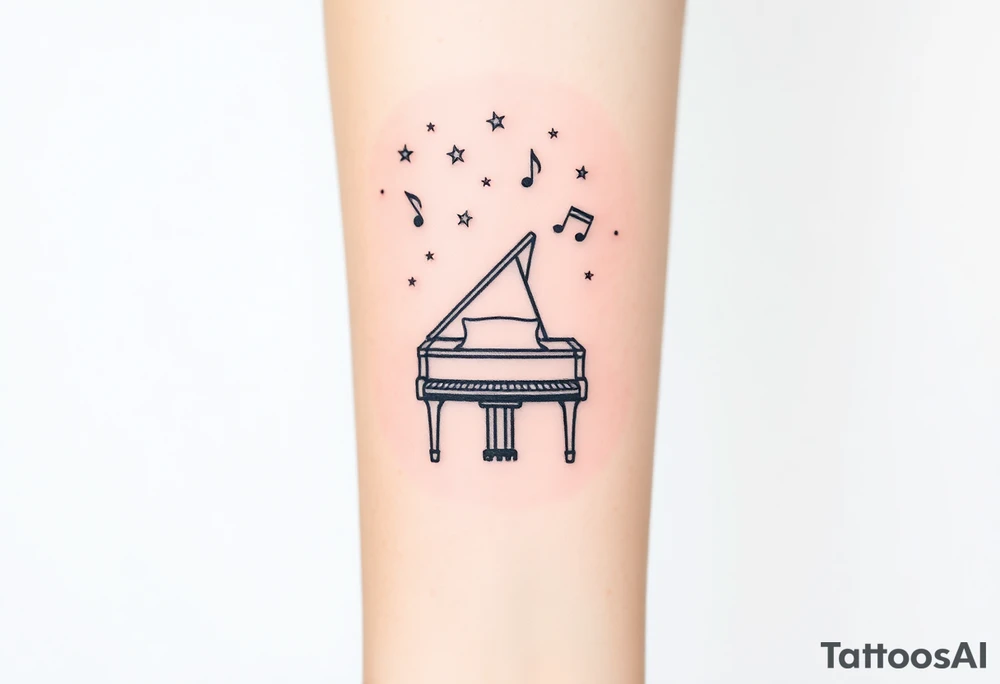 grand piano under stars and music notes tattoo idea