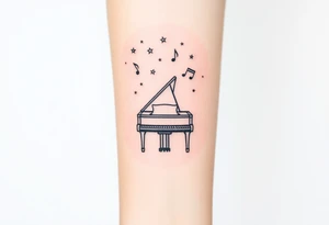 grand piano under stars and music notes tattoo idea