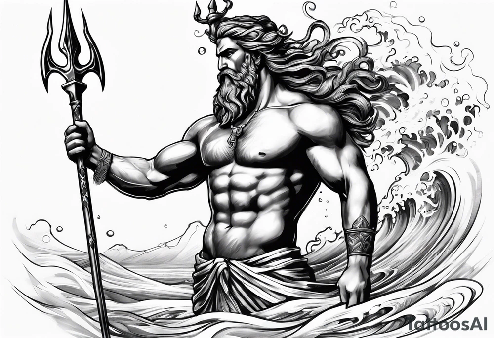 Poseidon on water with his trident tattoo idea