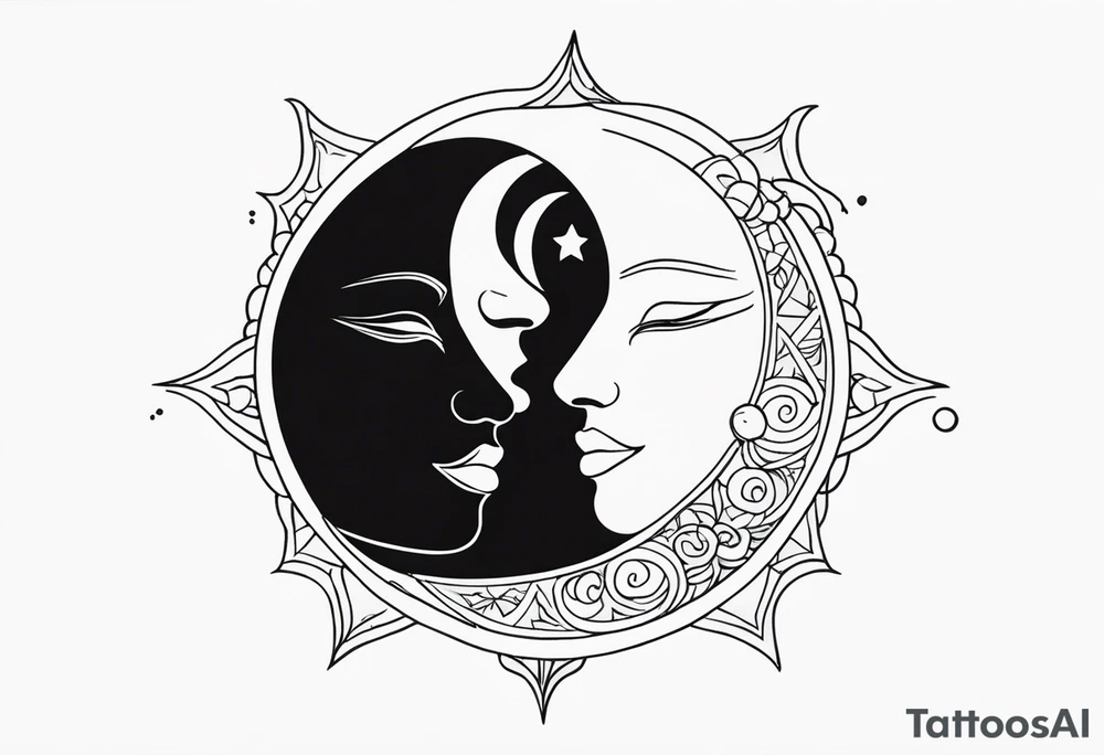 sun and moon in love tattoo idea