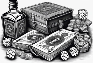 cards, money, dice, and whiskey on ice, tattoo idea