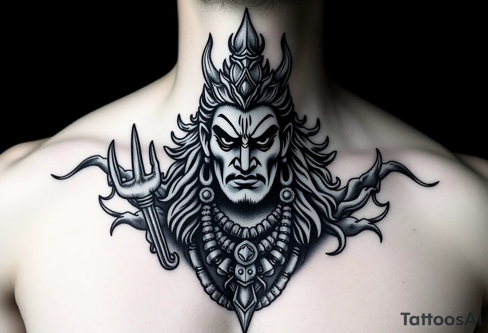 Angry Shiva Hindu god on chest tattoo idea