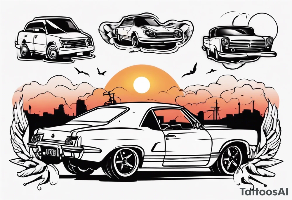 Car infront of sunset tattoo idea