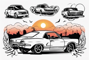 Car infront of sunset tattoo idea