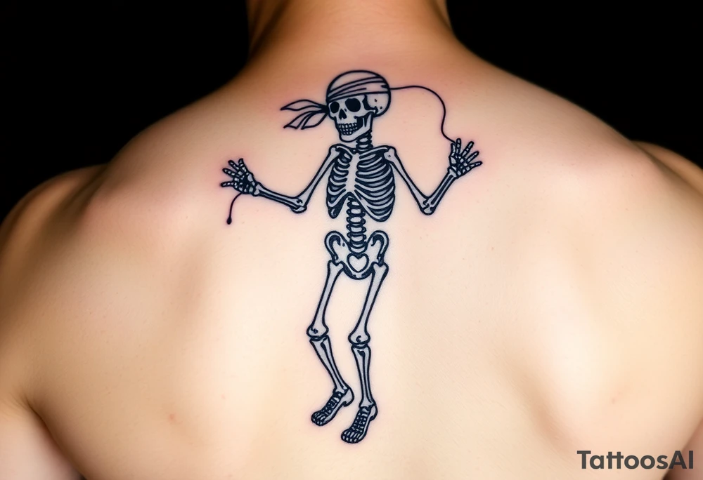 Funny skeleton exercises jump rope with a headband colorful tattoo idea