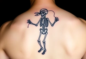 Funny skeleton exercises jump rope with a headband colorful tattoo idea