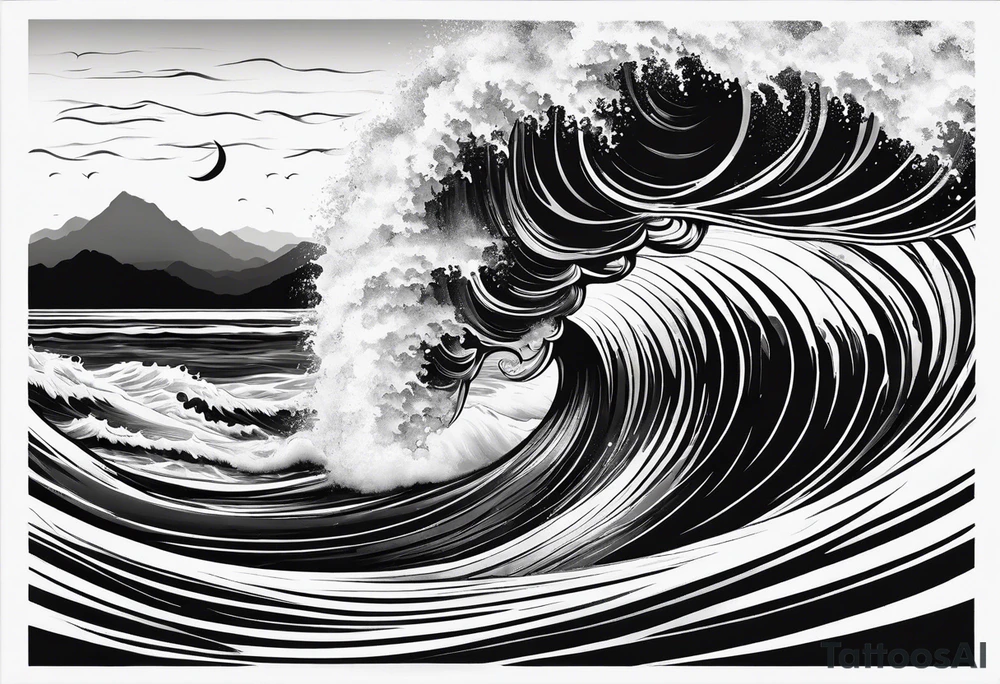 Ocean wave at sunset tattoo idea