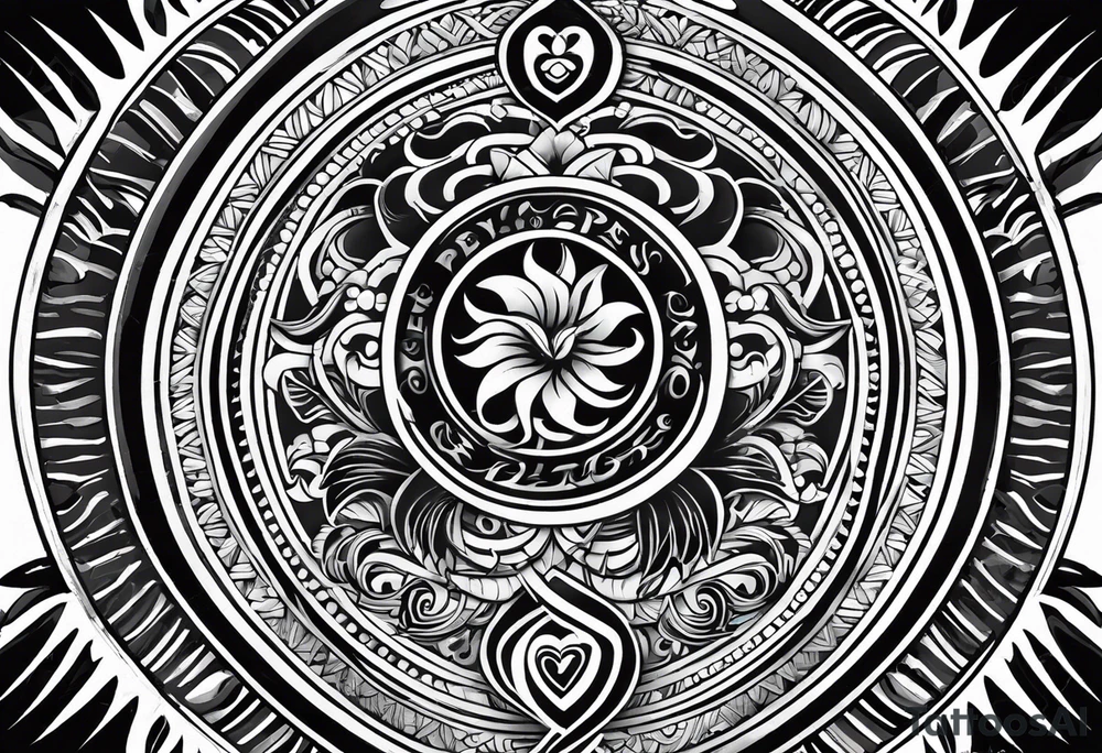 Filipino sun, Filipino Polynesian style, surname Reyes Espina, not vulgar, family crest round shape that looks good on a wrist or bicep, not traditional American tribal, family, love, simple bold symbol tattoo idea
