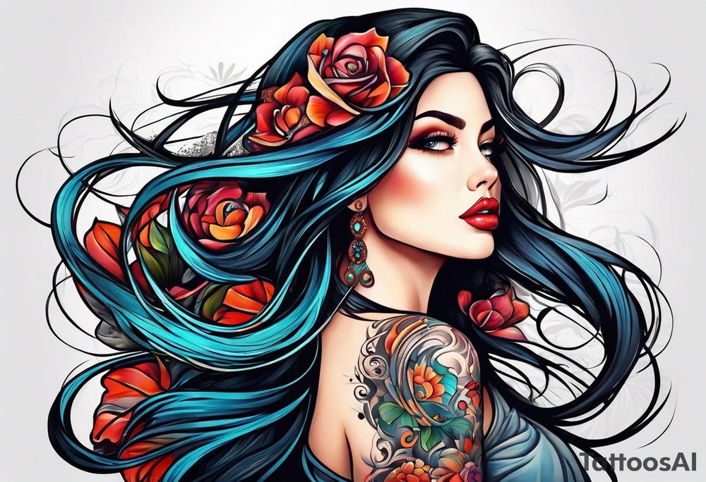 long hair flowing tattoo idea