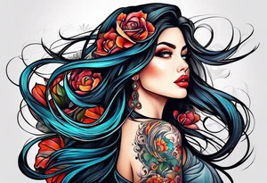 long hair flowing tattoo idea