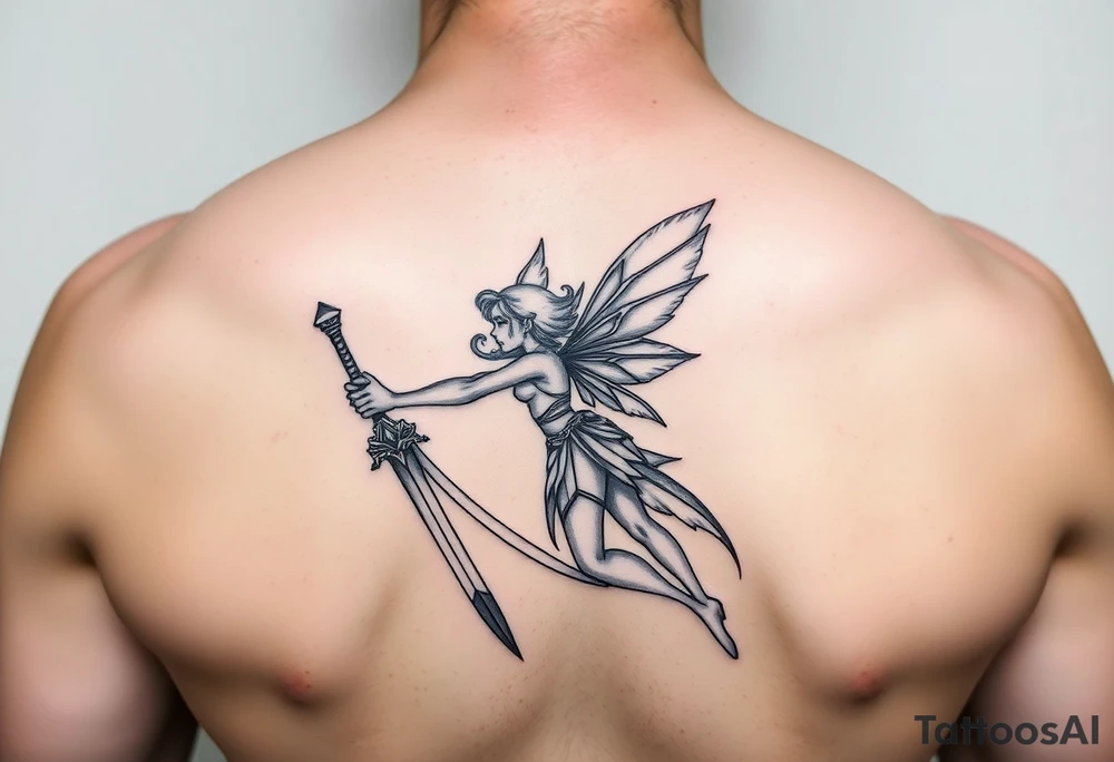 powerful fae fairy holding a sword tattoo idea