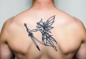 powerful fae fairy holding a sword tattoo idea