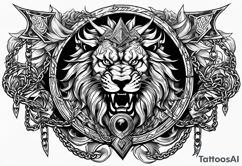 Valhalla sword shield dragon axe Valknut barbed wire chains lion tattoo idea