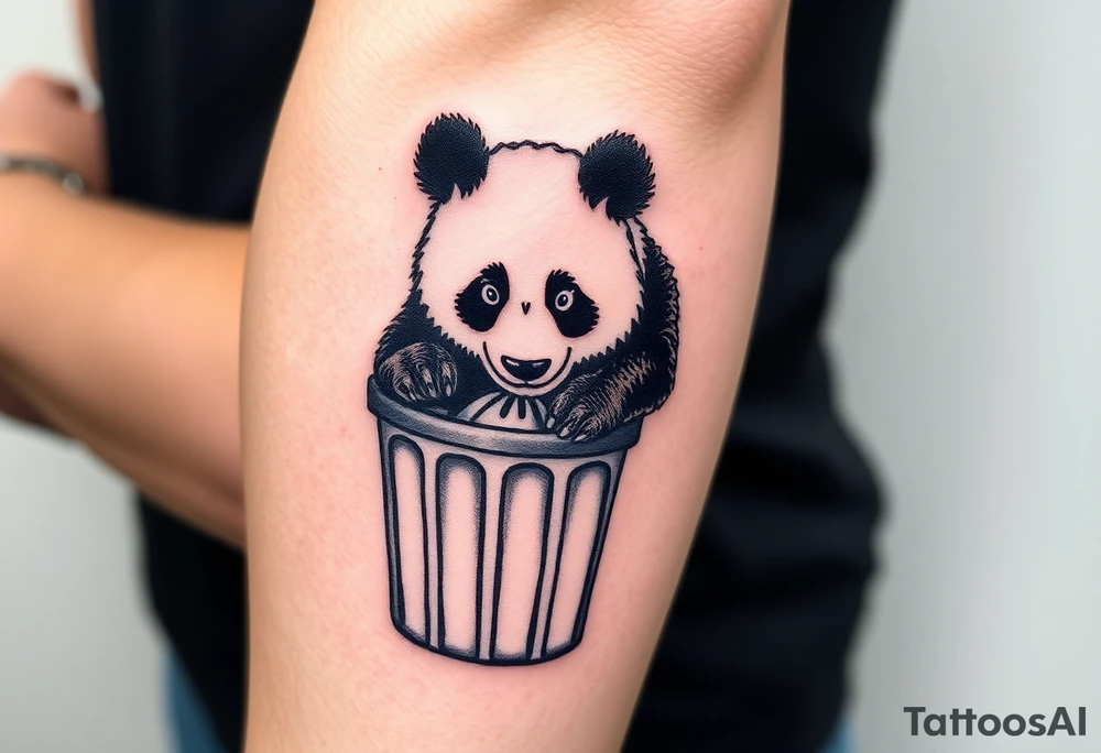 Panda digging through trash can tattoo idea