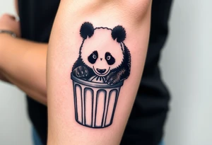 Panda digging through trash can tattoo idea