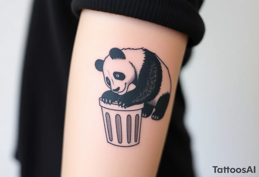 Panda digging through trash can tattoo idea