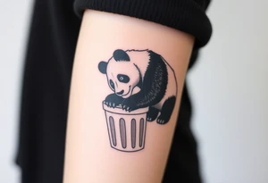 Panda digging through trash can tattoo idea