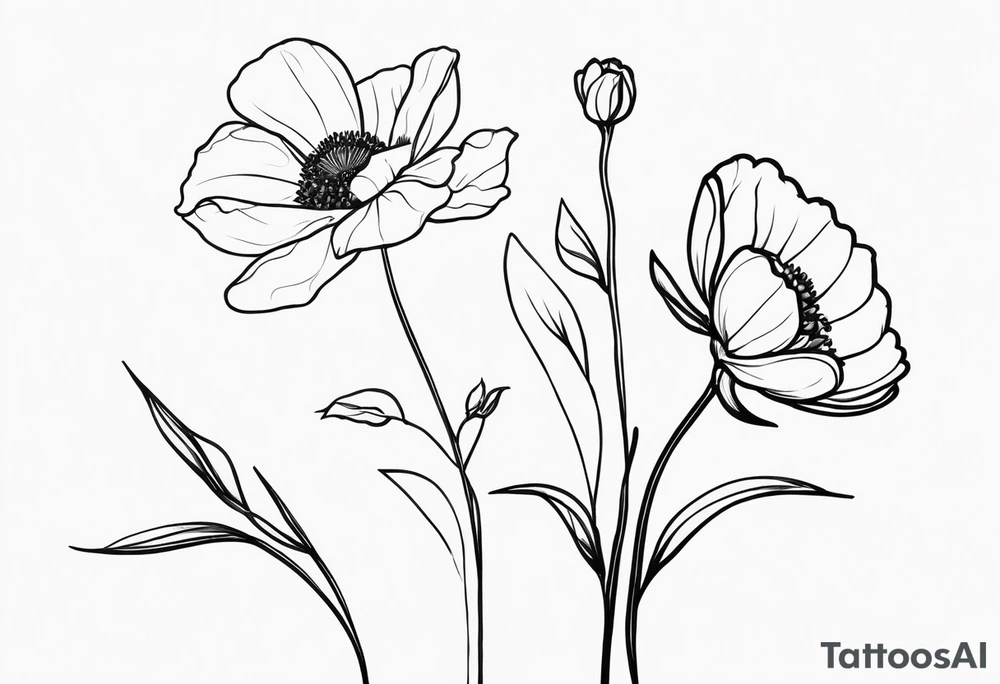 Outlined simple flowers with stem, the cancer sign and date 07/24/17 tattoo idea