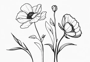 Outlined simple flowers with stem, the cancer sign and date 07/24/17 tattoo idea