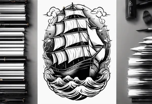 ship in a bottle, but the ship is in a storm tattoo idea